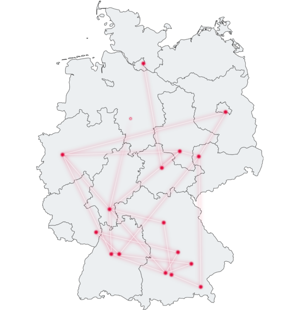 Deutschlandkarte mit den bundesweiten BAUER Standorten.